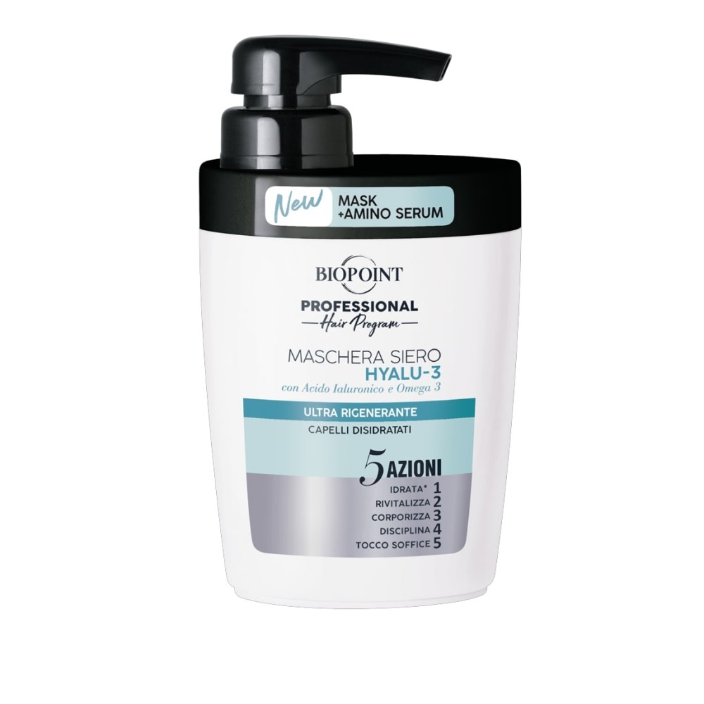 Biopoint Professional Hyalu-3 regeneruojanti serumo kaukė dehidratuotiems ir sausiems plaukams 300ml
