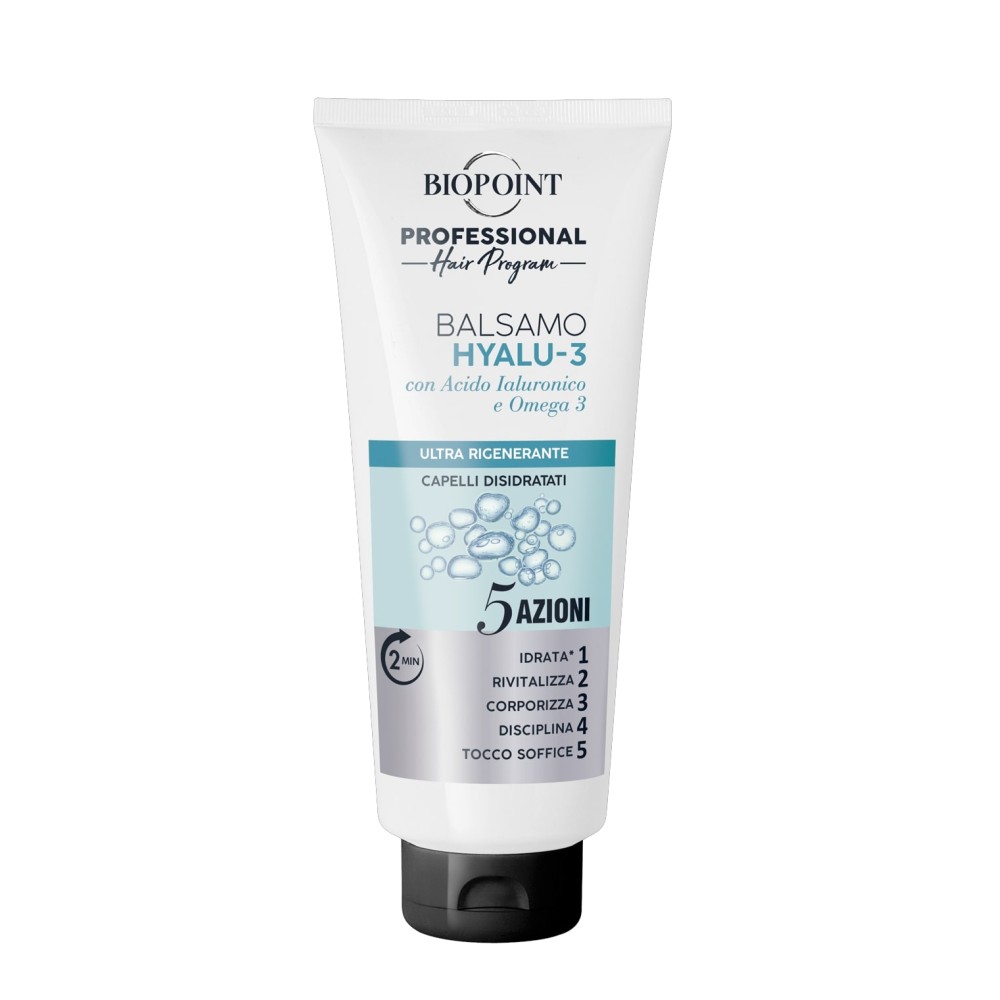 Biopoint Professional Hyalu-3 regeneruojantis kondicionierius dehidratuotiems ir sausiems plaukams 350 ml