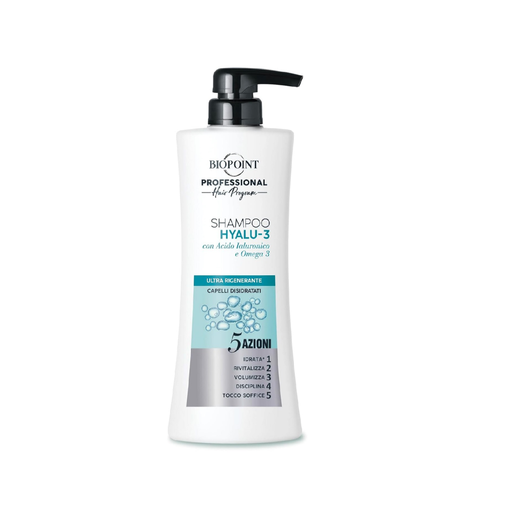 Biopoint Professional Hyalu-3 regeneruojantis šampūnas dehidratuotiems ir sausiems plaukams 400 ml