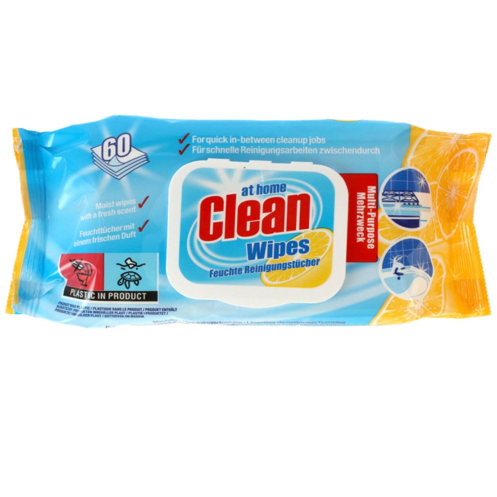At Home Clean Wipes valymo servetėlės ​​citrinų kvapo 55 vnt