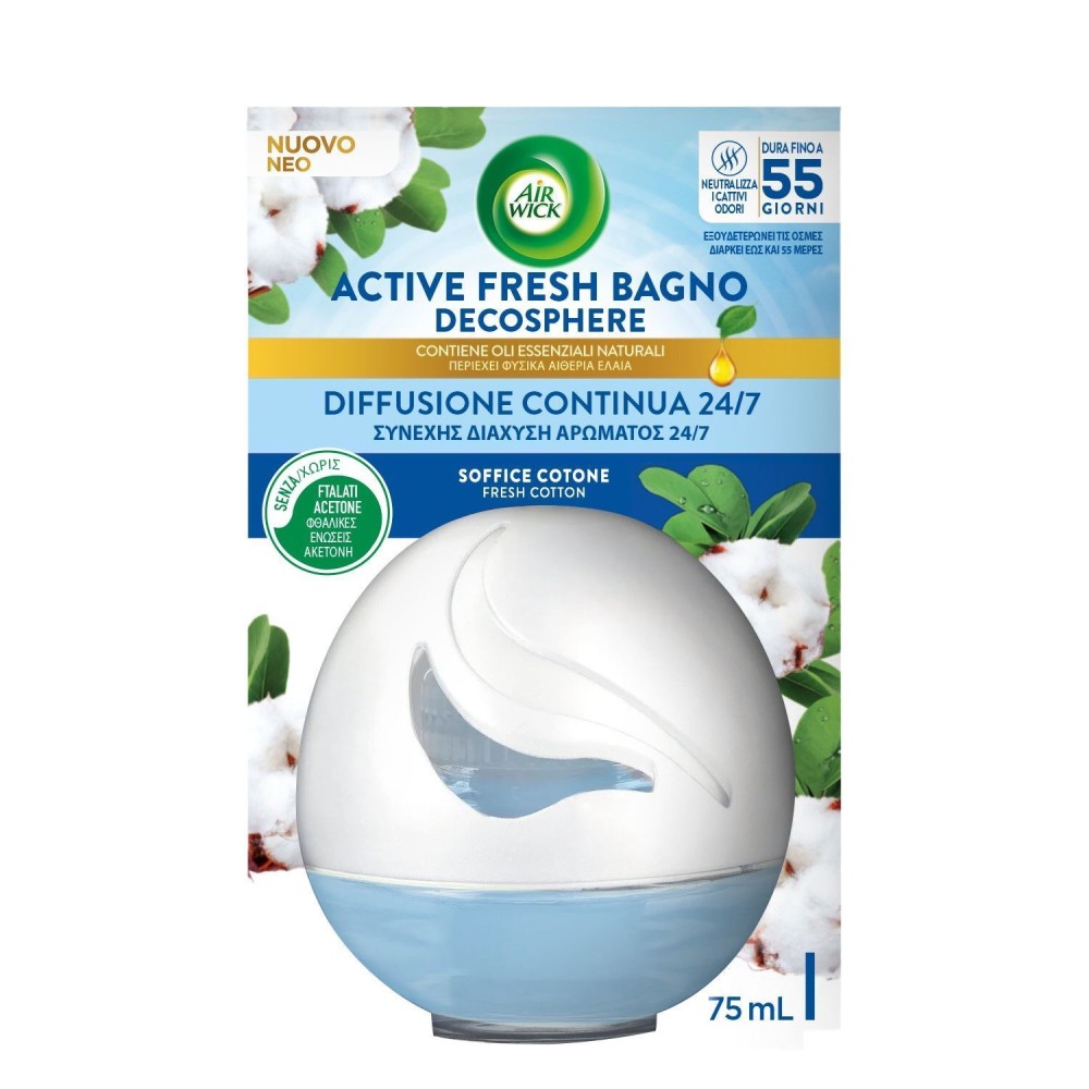 Air Wick Active Fresh - Vonios ir mažų patalpų oro gaiviklis šviežios medvilnės kvapo 75 ml